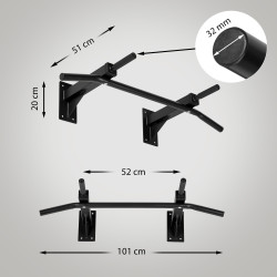 Barra Fija para Dominadas de Montaje de Pared Negro