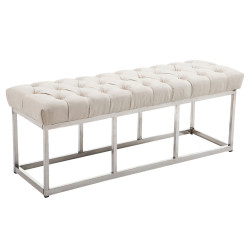 Taburete Pie de Cama Amun en Tela Crema,120 cm