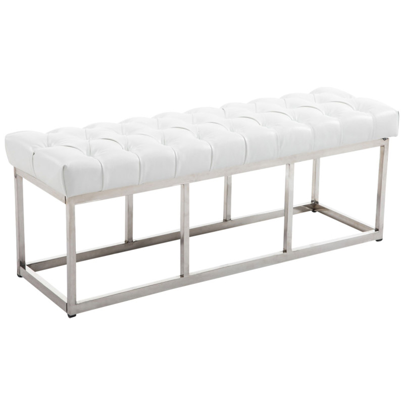 Taburete Pie de Cama Amun Con Base en Acero Inox. Blanco,120 cm