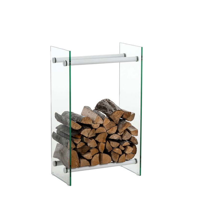 Leñero De Interior Dacio Con Cristal Transparente 35x80x80 cm,Blanco