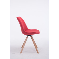 Silla para visitas Troyes Rund en Tela Rojo,Natural (roble)