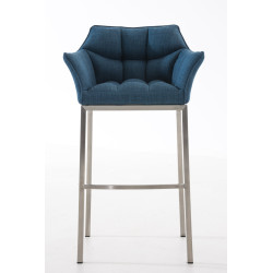 Taburete De Bar Damaso En Tela & Con Base De 4 Pies Azul,Acero inoxidable