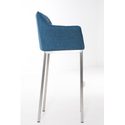 Taburete De Bar Damaso En Tela & Con Base De 4 Pies Azul,Acero inoxidable