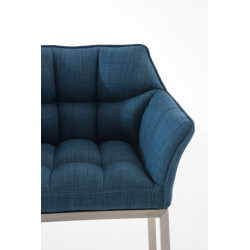 Taburete De Bar Damaso En Tela & Con Base De 4 Pies Azul,Acero inoxidable