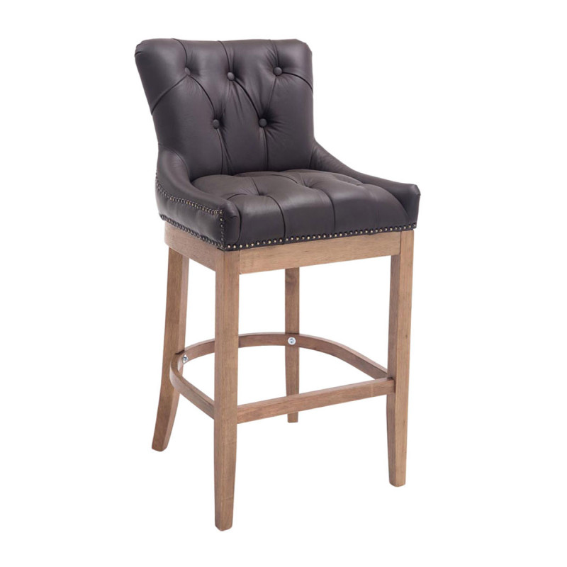 Taburete Lakewood Cuero Aútentico & Madera Clara Marrón