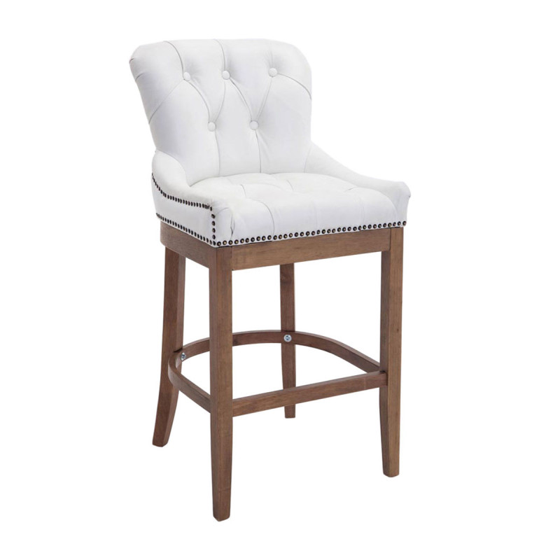 Taburete Lakewood Cuero Aútentico & Madera Clara Blanco