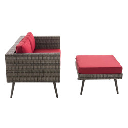 2er Sofa Molde mit Fußhocker Flachrattan grau-meliert 40 cm (Dunkelgrau)