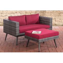 2er Sofa Molde mit Fußhocker Flachrattan grau-meliert 40 cm (Dunkelgrau)