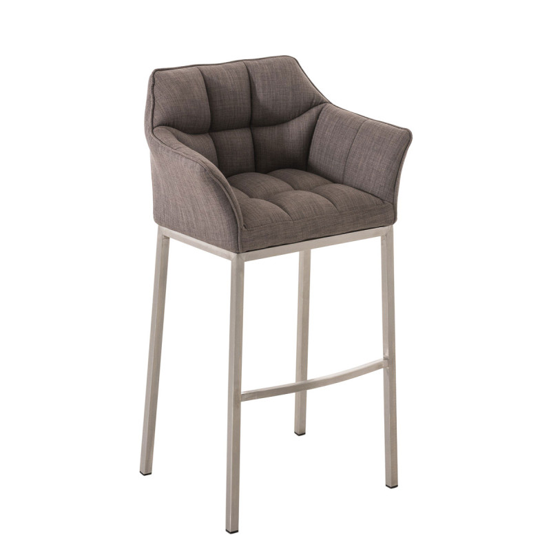 Taburete De Bar Damaso En Tela & Con Base De 4 Pies Gris,Acero inoxidable