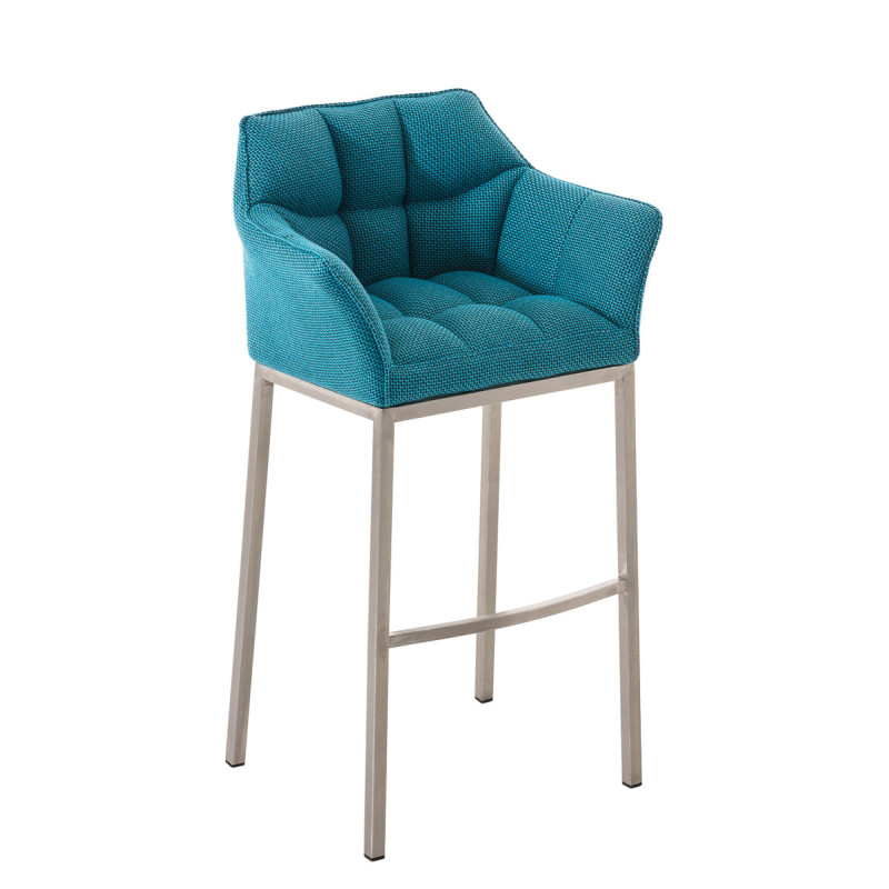 Taburete De Bar Damaso En Tela & Con Base De 4 Pies Turquesa,Acero inoxidable