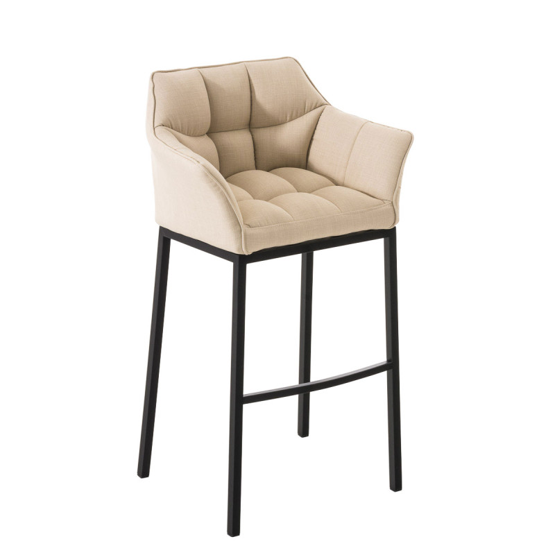 Taburete De Bar Damaso En Tela & Con Base De 4 Pies Crema,Negro