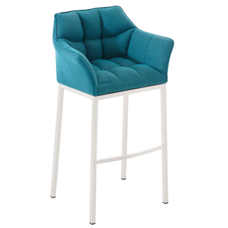 Taburete De Bar Damaso En Tela & Con Base De 4 Pies Turquesa,Blanco