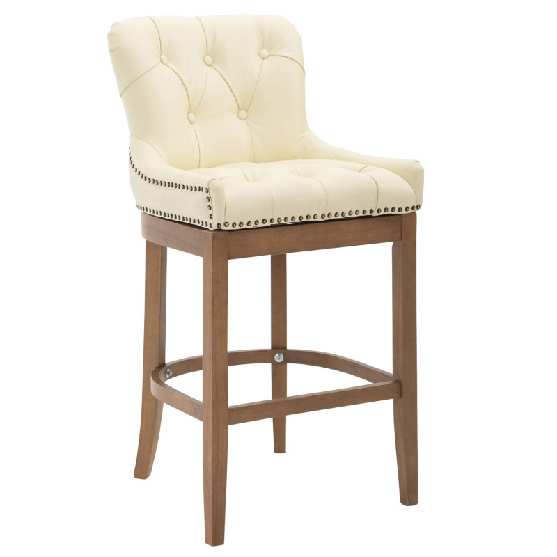 Taburete Lakewood Cuero Aútentico & Madera Clara Crema