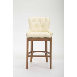 Taburete Lakewood Cuero Aútentico & Madera Clara Crema