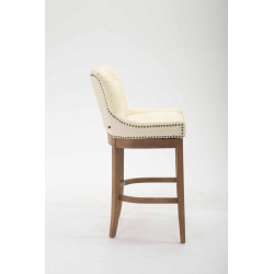 Taburete Lakewood Cuero Aútentico & Madera Clara Crema