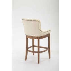 Taburete Lakewood Cuero Aútentico & Madera Clara Crema