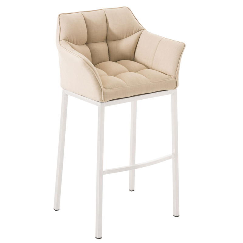 Taburete De Bar Damaso En Tela & Con Base De 4 Pies Crema,Blanco