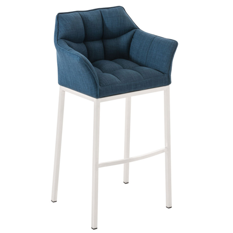 Taburete De Bar Damaso En Tela & Con Base De 4 Pies Azul,Blanco