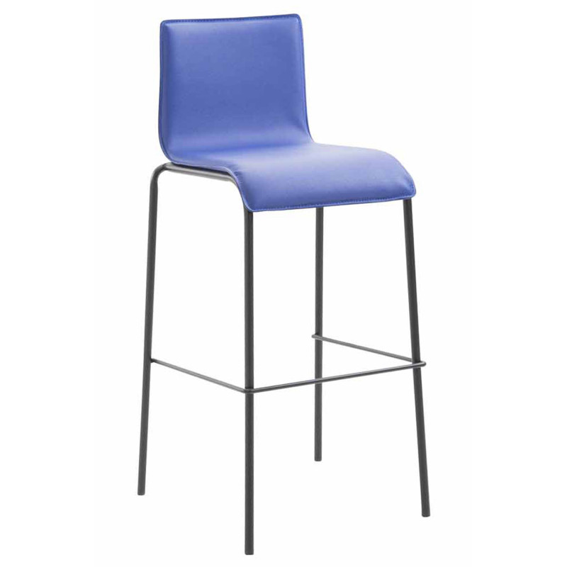 Taburete Kado Rund Con Tapizado Liso En Simil Cuero Azul,Negro
