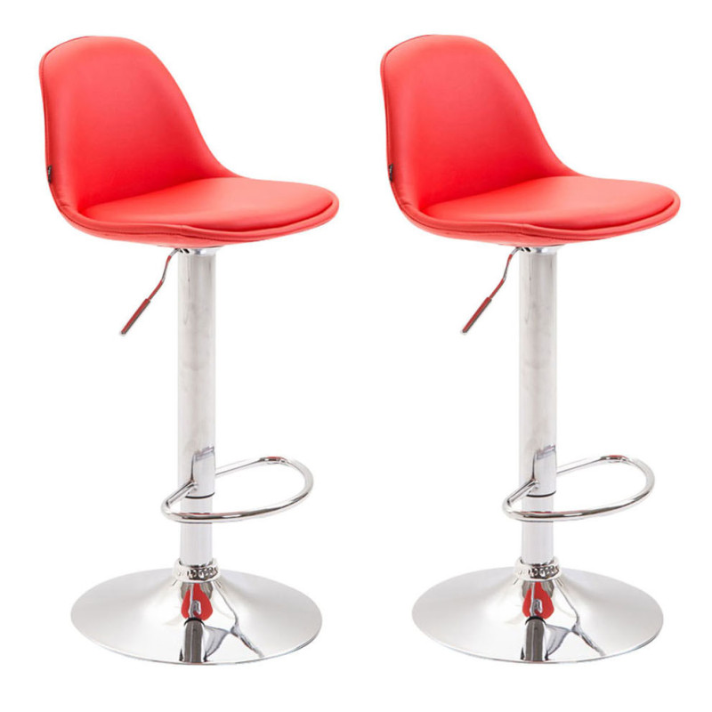 Set 2 Taburetes Kiel en Cuero PU Rojo,Cromado