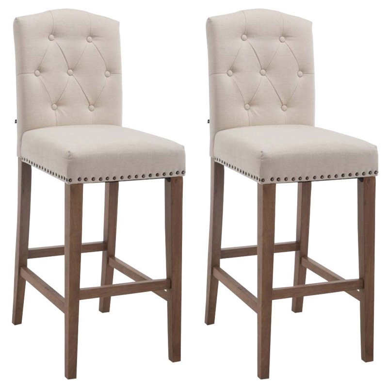 Set 2x Taburetes de Bar Louise en Tela Crema,Antiguo claro