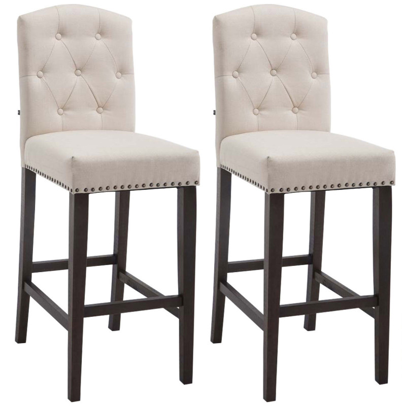 Set 2x Taburetes de Bar Louise en Tela Crema,Antiguo