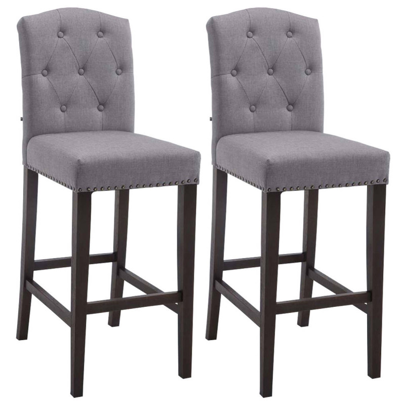 Set 2x Taburetes de Bar Louise en Tela Gris claro,Antiguo