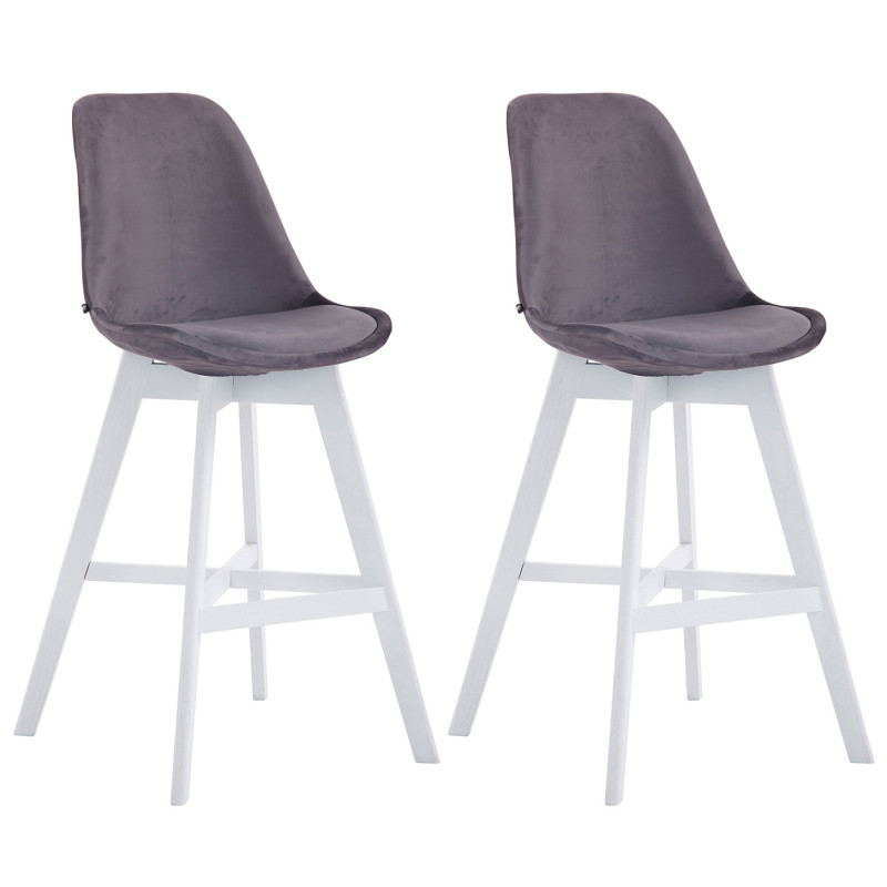 Set 2 Taburetes Cannes En Terciopelo Gris oscuro,Blanco